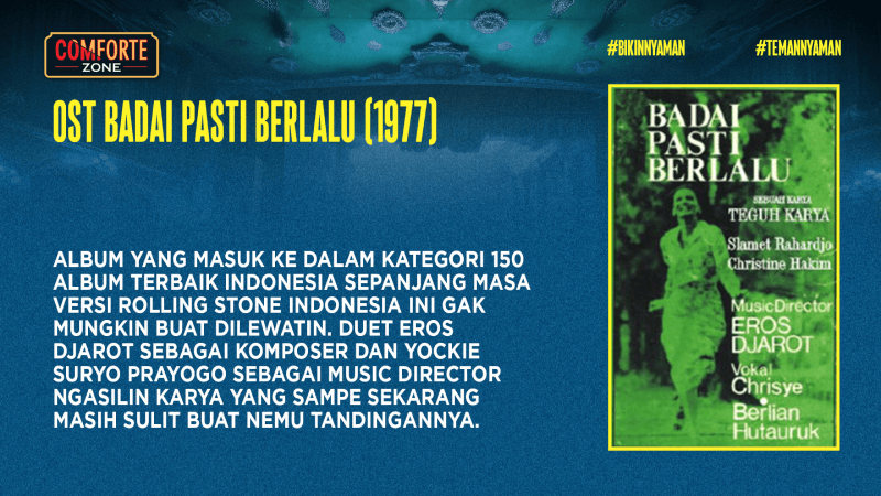 Album yang masuk ke dalam kategori 150 album terbaik Indonesia sepanjang masa versi Rolling Stone Indonesia ini gak mungkin buat dilewatin. Duet Eros Djarot sebagai komposer dan Yockie Suryo Prayogo sebagai music director ngasilin karya yang sampe sekarang masih sulit buat nemu tandingannya.