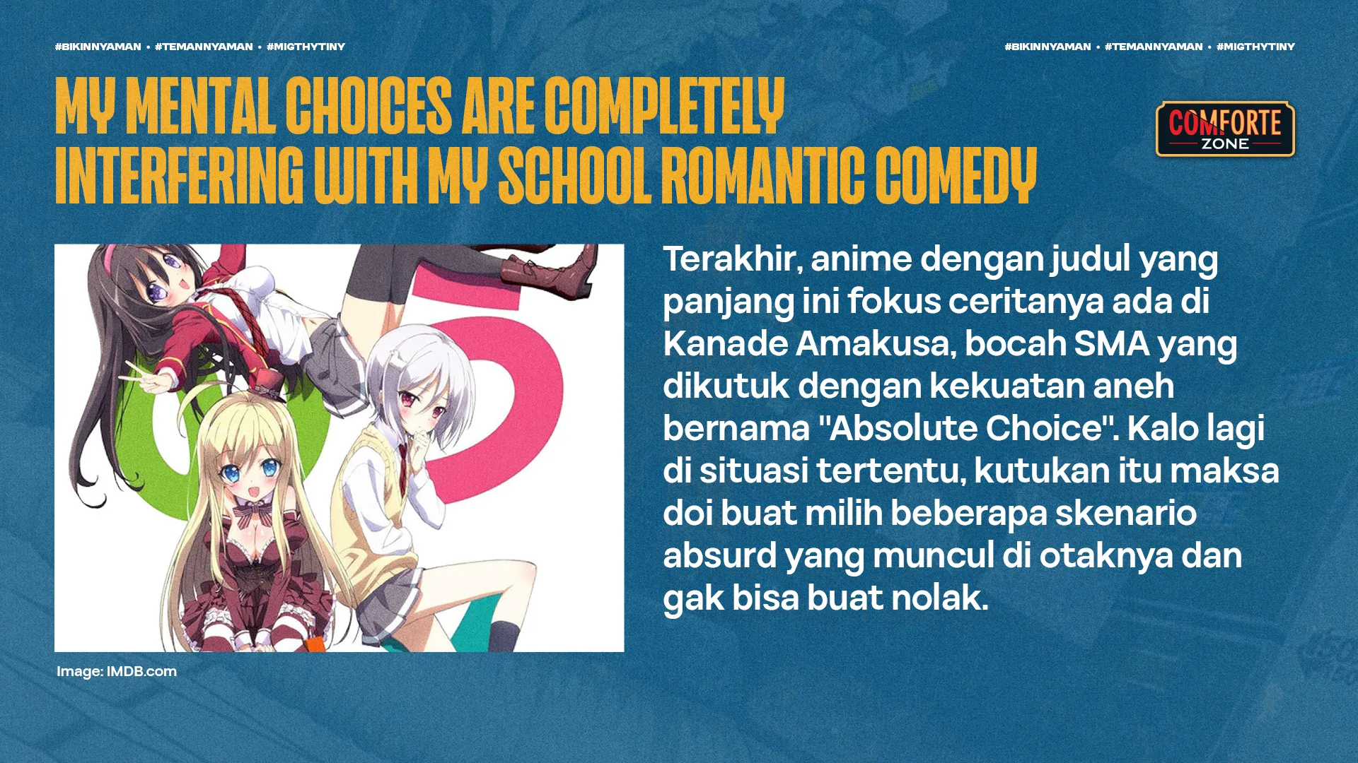 MY MENTAL CHOICES ARE COMPLETELY INTERFERING WITH MY SCHOOL ROMANTIC COMEDY
